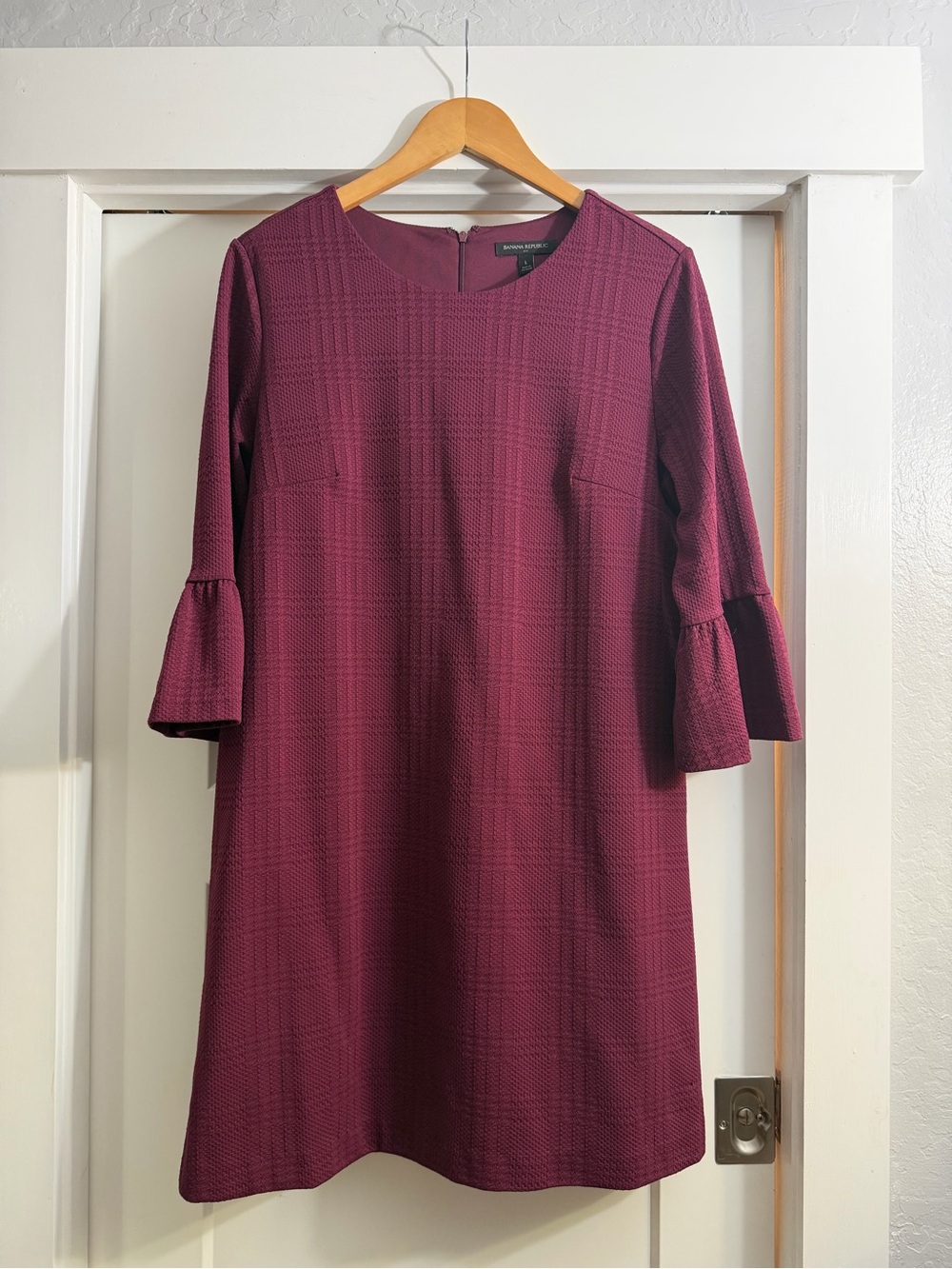 Banana Republic Plum Textured Bell-Sleeve Midi Dress